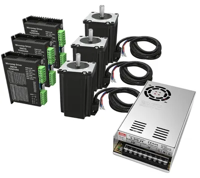 Image de Kit moteur pas à pas 3 axes - Nema23 57 mm, avec alimentation et contrôleurs - CNC