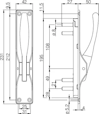Produktbild von Türtreibriegel, Porta, 4160, f.VK-stange, links-rechts, Aluminium silb. eloxiert