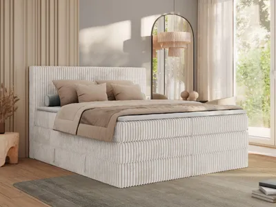 Produktbild von MKS MEBLE Boxspringbett 200x200 Beige Cord, Boxspringbett mit Matratze H3, Bett 200x200 mit Bettkasten and Kopfteil, Doppelbett mit Stauraum, Topper T25, Polsterbett 200x200 - Tiliano King