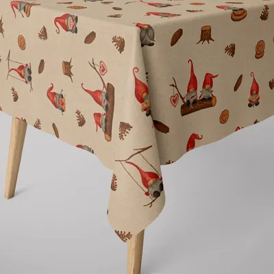 Produktbild von Weihnachtstischdecke Tomte Weihnachtswichtel natur div. Größen Größe 130x160cm