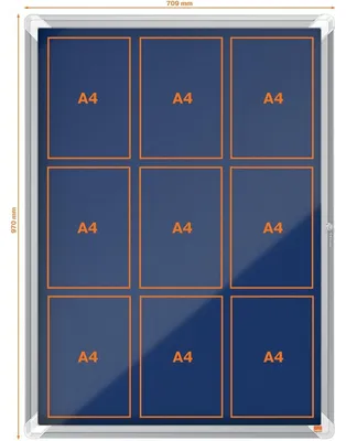 Produktbild von Nobo Schaukasten für den Innenbereich, Textilrückwand 9xA4, Blau, Silber, Aluminium, 9xA4, 532 mm, 692 mm, 792 mm