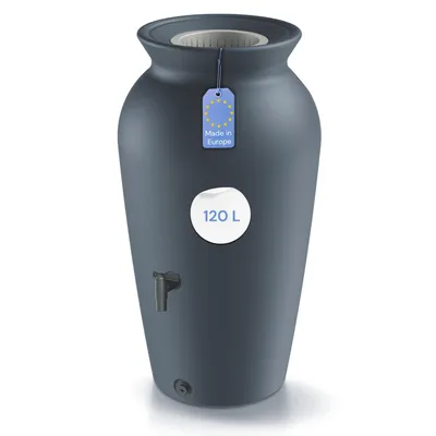 Produktbild von YourCasa Regentonne 120-230 Liter [DropCatcher] mit Filterkorb & Wasserhahn - Regenfass Frostsicher Kunststoff - Regenwassertonne (Anthrazit, 120L)