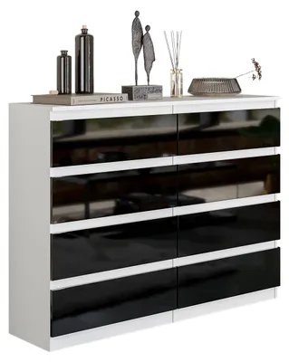 Image de Commode blanc mat / noir brillant à 8 tiroirs – Buffet moderne pour chambre à coucher et salon – Commode spacieuse – GABRIEL