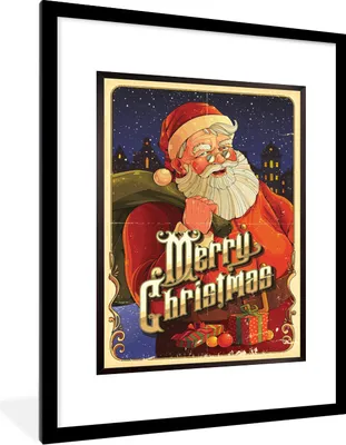 Produktbild von MuchoWow® MuchoWow® Gerahmtes Poster Vintage-Weihnachtsmann - Weihnachten 60x80 cm - Poster mit zchwarzem Bilderrahmen - Wohnzimmer - Dekorationen - Prämie