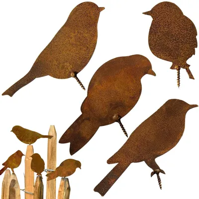 4er-Set Metall-Vogel-Tuinsteker, rostig, für Garten