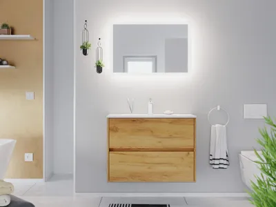 Produktbild von Badmöbel Set Taifun Slimline 80cm & LED Spiegel eiche gold : Eiche Gold Varianten: Eiche Gold