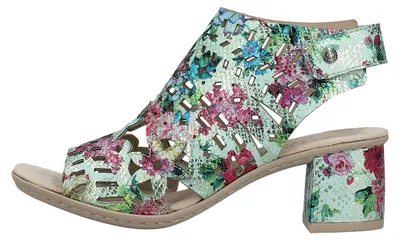 Produktbild von Rieker Damen Sandalette Hochfrontsandale Schaft Cut-Outs und Blockabsatz 64780, Größe:38 EU, Farbe:Grün