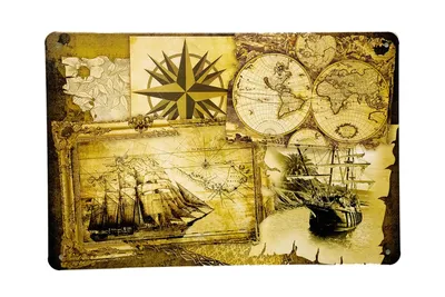 Produktbild von Alte Weltkarte Blechschild 20x30 cm – Segelschiff Metallschild - Retro Blechschild