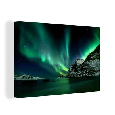 Produktbild von OneMillionCanvasses® - Leinwandbilder - 150x100 cm, Nordlichter - Strand - Norwegen, Wandbilder Kunstdruck Wanddekoration