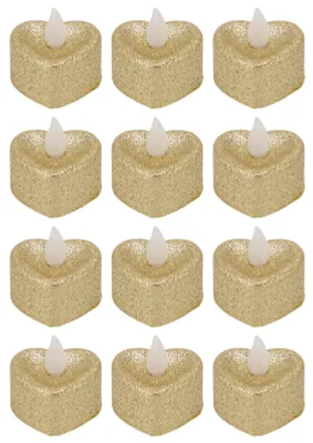 Produktbild von 12 Stück LED-Kerzenlampe, Goldpulver, Herzform, Teelichter, geheime Raum-Requisiten für Weihnachten, Hochzeit, Party