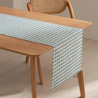 Imagen del producto de GAMUSI VICHY: Mantel individual de algodón, resistente a las manchas, diseño clásico a cuadros, 45x170 cm, color azul turquesa