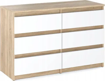 Image de Commode à 6 tiroirs Blanc mat / Chêne Sonoma 100x33,5x71,5 Sideboard Armoire à tiroirs pour salon Chambre à coucher Meubles de rangement Armoire à vêtements