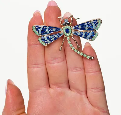 Immagine prodotto di Elegante spilla a forma di libellula con zirconi, colorata, lega per gioielli, 4,1 cm x 5,9 cm