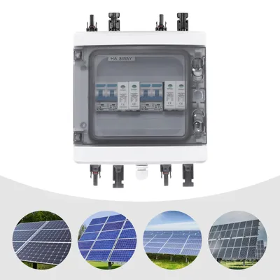 Zdjęcie produktu dla Skrzynka łącząca łańcuchy fotowoltaiczne – 2-biegunowy wyłącznik nadprądowy DC – 1000 V – 2 wejścia, 2 wyjścia – IP65 – IK10 – 25 A