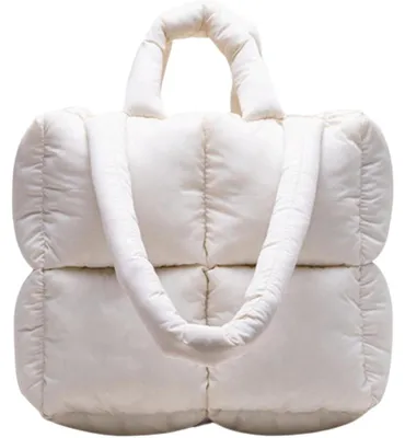 Productafbeelding van Gepolsterde, gestikte handtas voor dames, glanzend, vierkant, 36x28x12,5 cm, wit