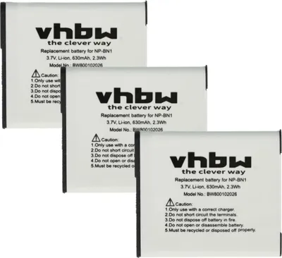 Produktbild von vhbw 3x Akku kompatibel mit Sony Cybershot DSC-WX30, DSC-WX220, DSC-WX350, DSC-WX150, DSC-WX200, DSC-WX100, DSC-WX5 Kamera (600 mAh, 3,6 V, Li-Ion)