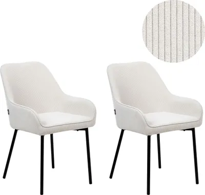 Produktbild von BELIANI Esszimmerstuhl 2er Set Cremeweiß Cord mit Schwarzen Metallbeinen Niedrige Armlehnen Retro-Design Polsterstuhl für Esstisch Wohnzimmer Küche