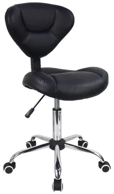 Ergonomischer Rollhocker mit Rückenlehne, höhenverstellbar, PU-Leder, Schwarz