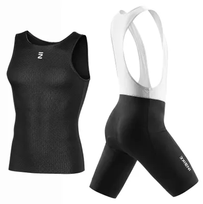 Immagine prodotto di Maglia da ciclismo a maniche corte e pantaloncino da ciclismo imbottito - Nera, traspirante e ad asciugatura rapida