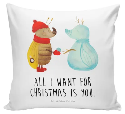 Produktbild von Mr. & Mrs. Panda Sofa Kissen Nachtfalter Schneemann - Weiß - Geschenk, Winter, Weihnachtsgruß, Sofakissen, Weihnachten, Schnee, bedruckt, für, Polster, Dekokissen