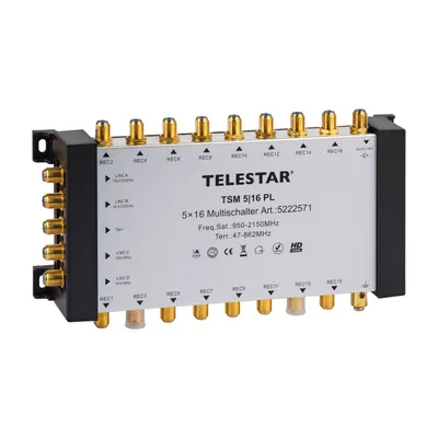 Produktbild von Telestar TSM 5/16 PL, Kabel-Splitter-/Verbinder, 950 - 2150 MHz, Schwarz, Silber, 35 dB, 1 Stück(e), F