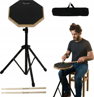 Produktbild von 8 Zoll Schlagzeug Übungspad Set | Staccato Practice Pad mit Stativ & Sticks | Leises Drum-Training 20cm