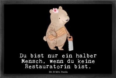 Produktbild von Mr. & Mrs. Panda Schmutzfangmatte Restauratorin Herz 40 x 60 cm - Schwarz - Geschenk, Fußabstreifer, Fussmatte, Bodenvorleger, fußmatte, Schmutzmatte