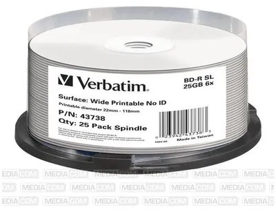 Produktbild von Verbatim 43738, 25 GB, BD-R, Spindel, 25 Stück(e)