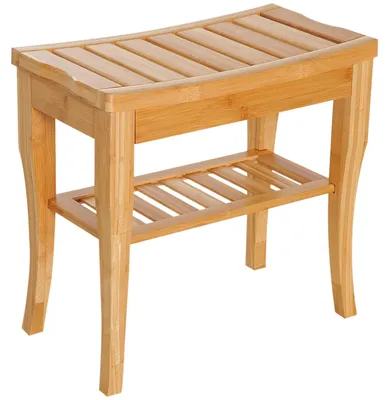 Produktbild von Duschhocker Badhocker mit Ablage Duschsitz Duschstuhl Badstuhl Badregal Bambus 47,5 x 26 x 44,5 cm Natur