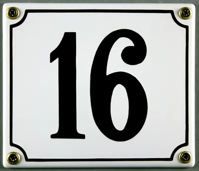 Produktbild von Hausnummernschild 16 weiß 12x14 cm Schild Emaille Hausnummer Haus Nummer Zahl Ziffe