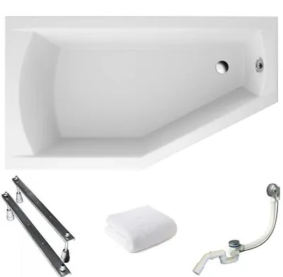 Produktbild von Aqua For You | Polimat Asymmetrische Badewanne Selena - 140x90cm - Trapezform - Mit Siphon - Gestell Inklusive - Eckbadewanne - Acryl - Links Seite