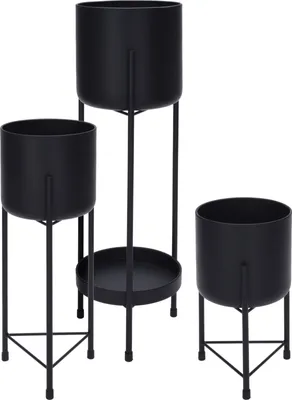 Produktbild von Set mit 3 Blumentöpfen mit Ständer Excellent Houseware, Metall, schwarz