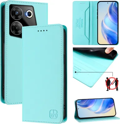 Immagine prodotto di Custodia in pelle per Tecno Camon 20 Pro 5G, flip case con slot per carte, portafoglio e supporto Turchese