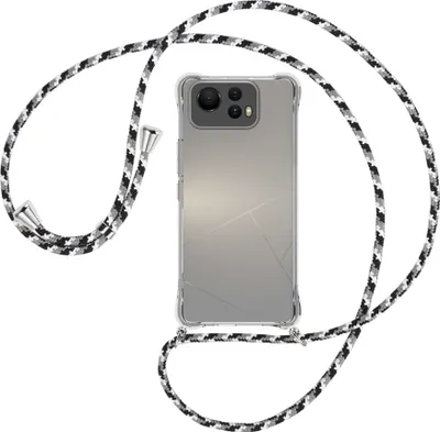 Produktbild von Handykette Backcover-Schutzhülle mit Band (Metall silberfarben) für Asus Zenfone 12 Ultra - schwarz/grau/weiß
