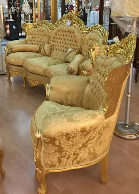 Zdjęcie produktu dla Casa Padrino Barokowy zestaw do salonu złoty wzór / złoto - 1 barokowa sofa i 2 barokowe fotele - Meble do salonu w stylu barokowym - Meble w stylu barokowym - Meble do salonu w stylu barokowym