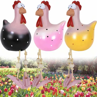 3er-Set lustige Hühnerfiguren aus Harz, Gartenstecker