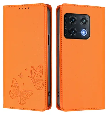 Image de Étui en cuir pour OnePlus 10 Pro, motif papillon, étui portefeuille à rabat avec support, orange