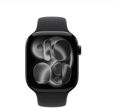 Produktbild von Apple Watch 11 – WLAN – 46 mm – Gehäuse aus Aluminium in Diamantschwarz mit schwarzem Sportarmband – M/L