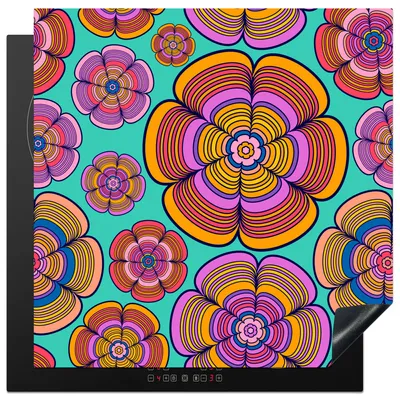 Produktbild von KitchenYeah© Herdabdeckplatte Design - Flower Power - Farben , 78x78cm, Küche Deko, Glaskeramikkochfeld Herdabdeckung, Abdeckplatte fùr Kochfeld