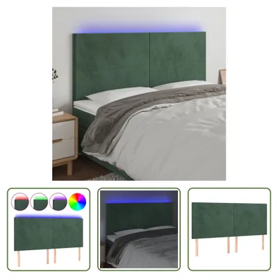 Produktbild von The Living Store LED Kopfteil Dunkelgrün 180x5x118/128 cm Samt