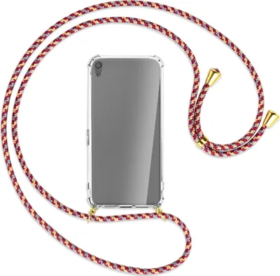 Produktbild von Handykette Backcover-Schutzhülle mit Band (Metall goldfarben) für Sony Xperia XA Ultra - weinrot/gelb/grau