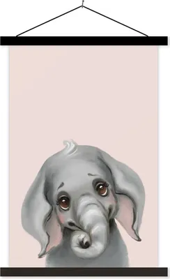 Produktbild von MuchoWow® Textilposter Elefant - Kind - Rosa 40x60 cm mit schwarzem Rahmen - Wanddekorationen