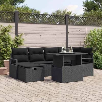 Image de Maison Exclusive - Ensemble canapé de jardin avec coussins 7 pièces Noir Poly Rotin