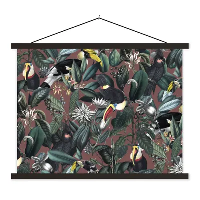 Produktbild von MuchoWow® Textilposter Blumen - Tukan - Blätter 150x113 cm mit schwarzem Rahmen - Wohnzimmer