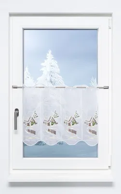 Produktbild von Scheibengardine Plauener Spitze - Winterhütte #1W (BxH) 210,6cm x 45cm braun