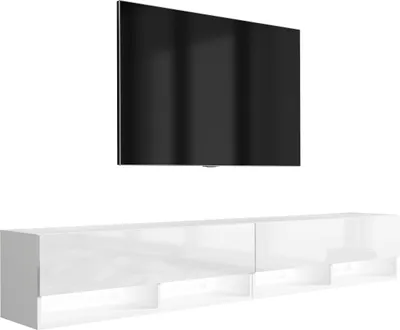 Obrázek produktu pro Nízká TV deska 200 (2 x 100) cm matná bílá / lesklá bílá, LED bílá, 200 × 32 × 34 cm