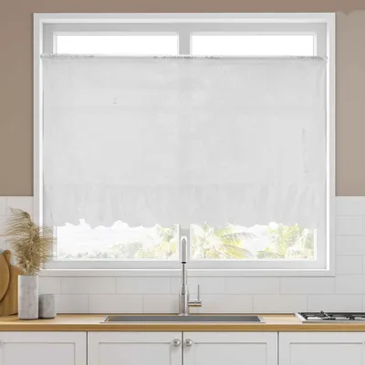 Weißes Küchenvorhang, 43x100 cm, lichtdurchlässig, Polyester
