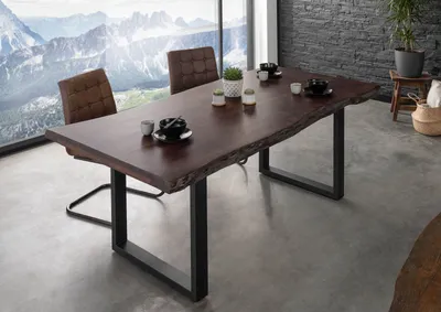 Image de MASSIVMOEBEL24 | Table à manger 220x100 Acacia laqué Brun / Anthracite mat FREEFORM 5
