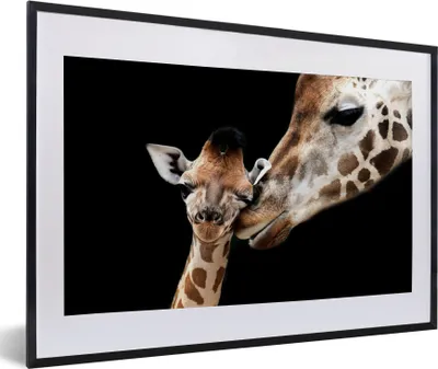 Produktbild von MuchoWow® Gerahmtes Poster Giraffe - Tiere - Schwarz - Porträt - Tiere 60x40 cm - Poster mit Schwarzem Bilderrahmen Wandposter Rahmen Foto Bilder - Schlafzimmer - Plakat in Rahmen - Drucken