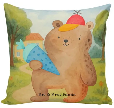 Produktbild von Mr. & Mrs. Panda kuschelkissen 40x40 Bär Schultüte Design - Weiß - Geschenk, Grundschule, Polster, Teddy, Einschulung, Motiv, kissen für sofa, Deko, Schulanfang